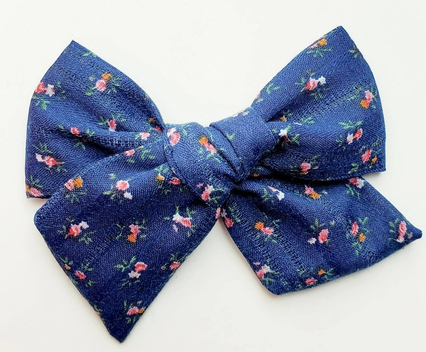 Navy Floral Bow