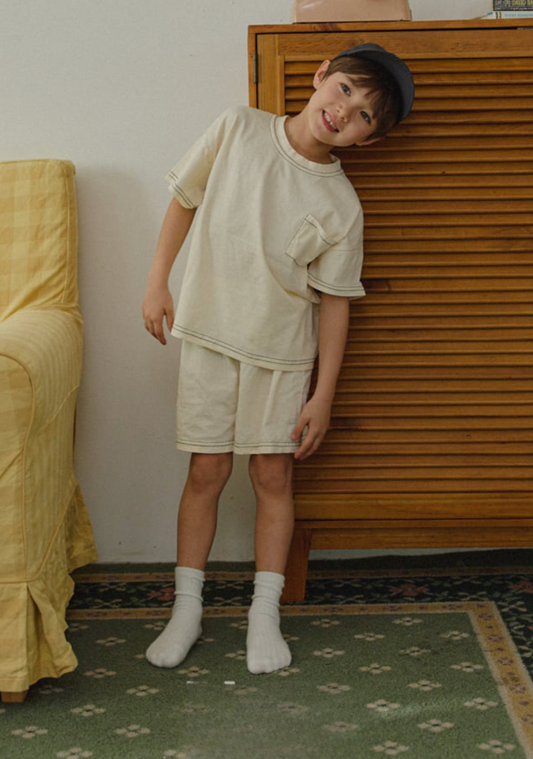 Contrast stitch short set