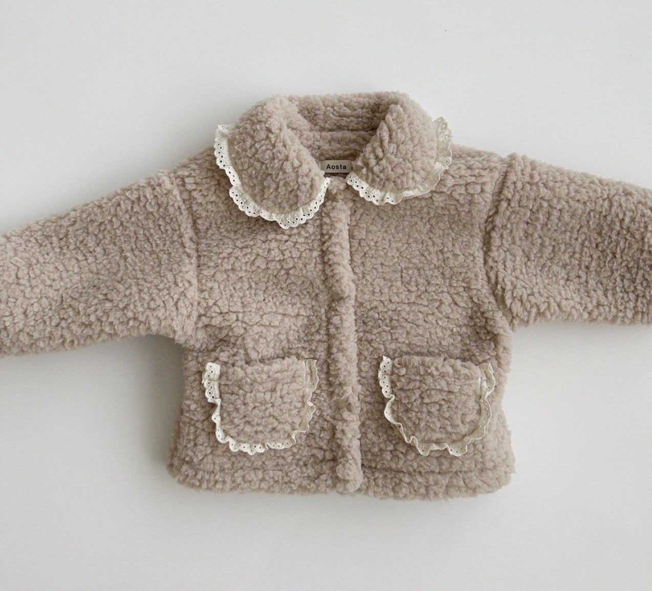 Teddy coat with lace trim