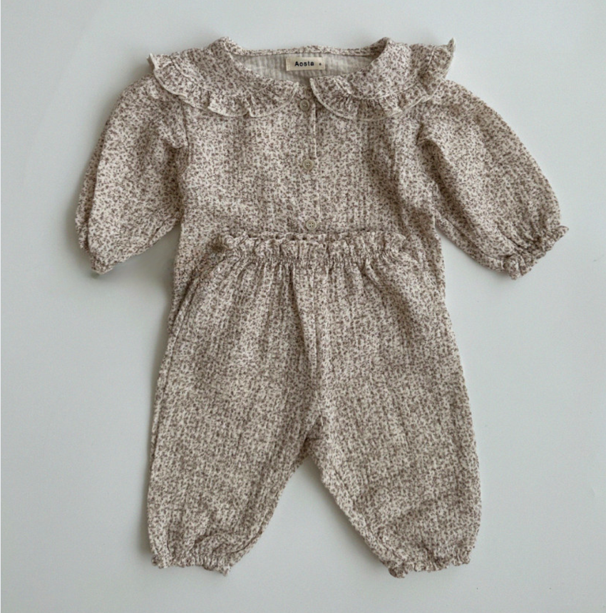 Floral linen button front set