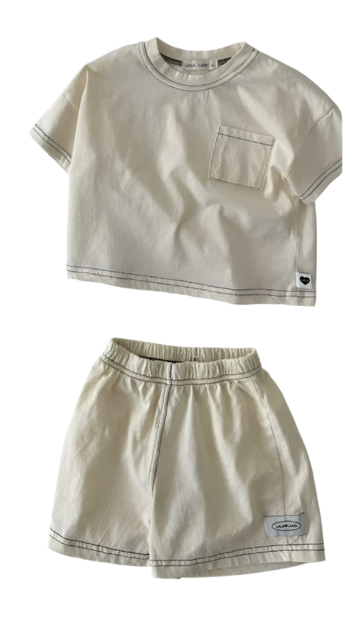 Contrast stitch short set