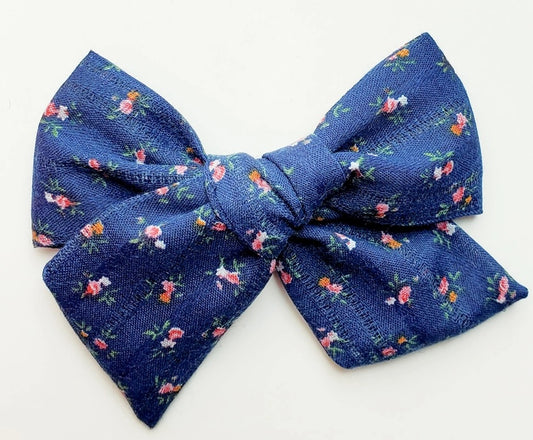 Navy Floral Bow