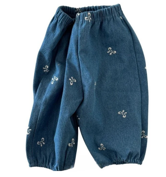 Ribbon Embroidered Denim Pants