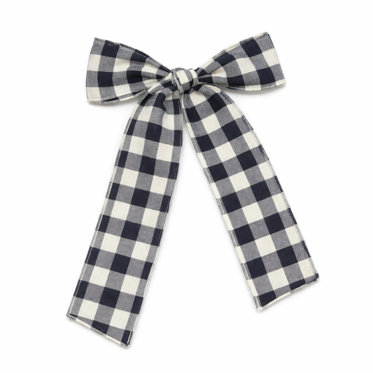 Navy Gingham long tail bow
