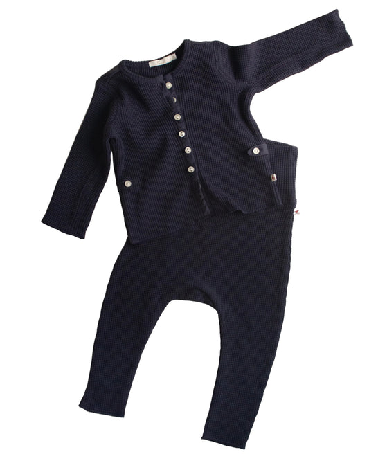 Marine Waffle Cardigan Set