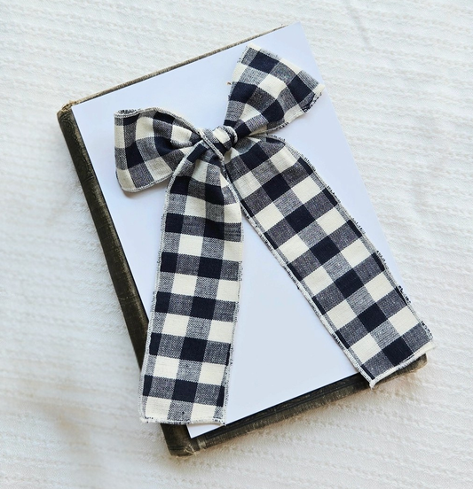 Navy Gingham long tail bow
