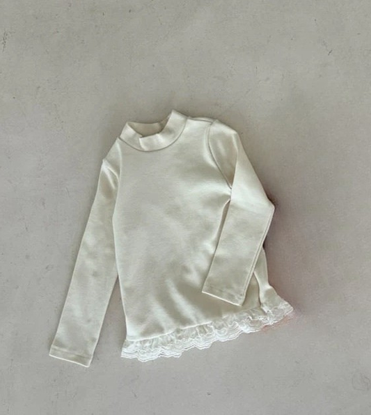 Lace trim mock neck